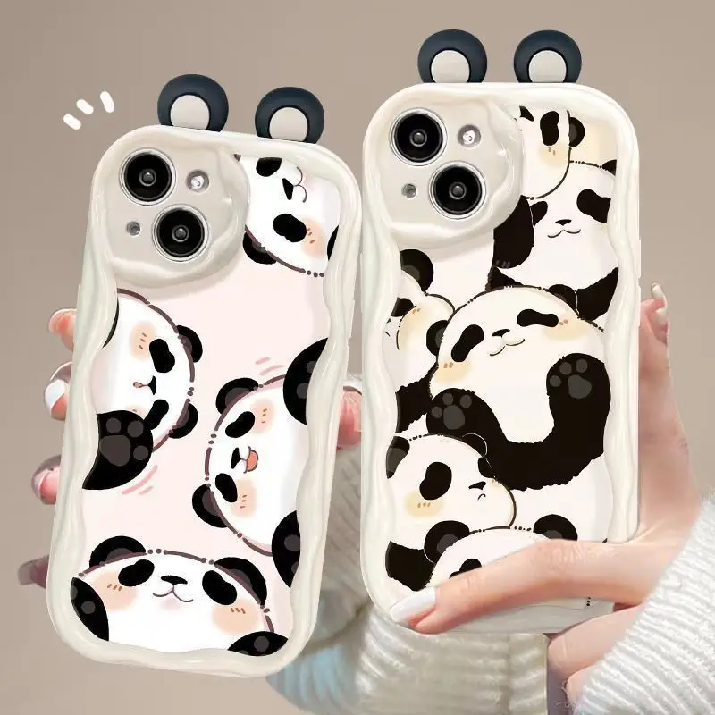 Funda con orejas de Panda 3D para Samsung, A54, A14, A34, A32, A52, A22, A13, A53, A33, A13, A23, A04, A04E, A24, A51, A50, A71, A72, A73, 5G