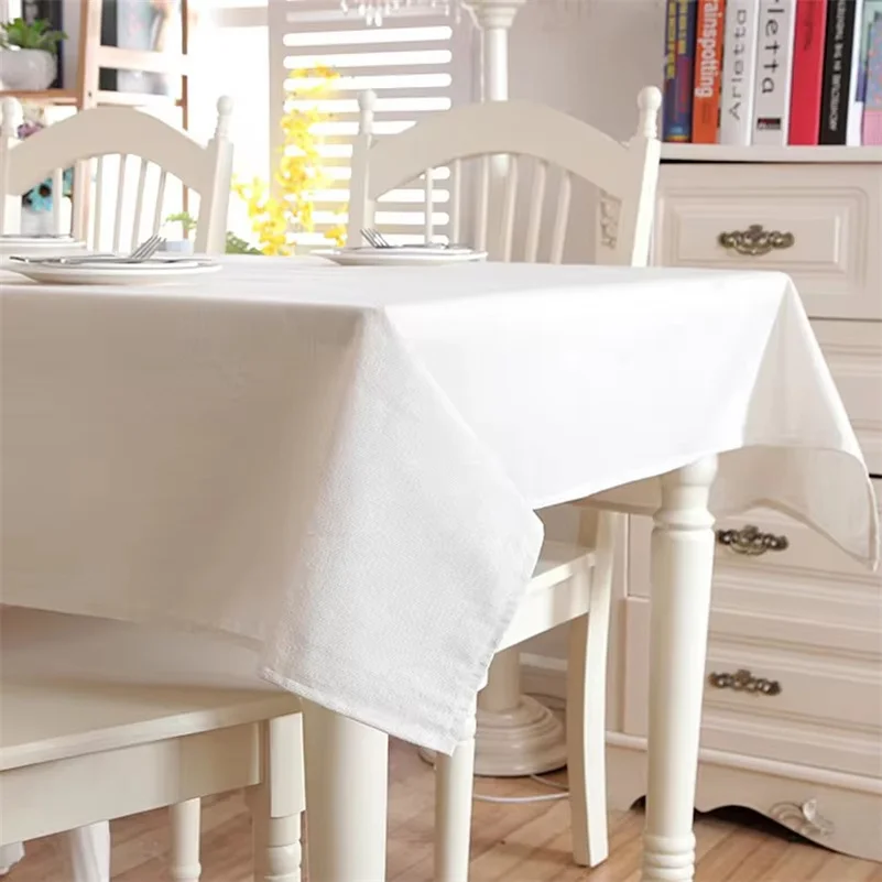 

Solid color linen tablecloth, white lace hem splicing, washable party Draven shaped tablecloth