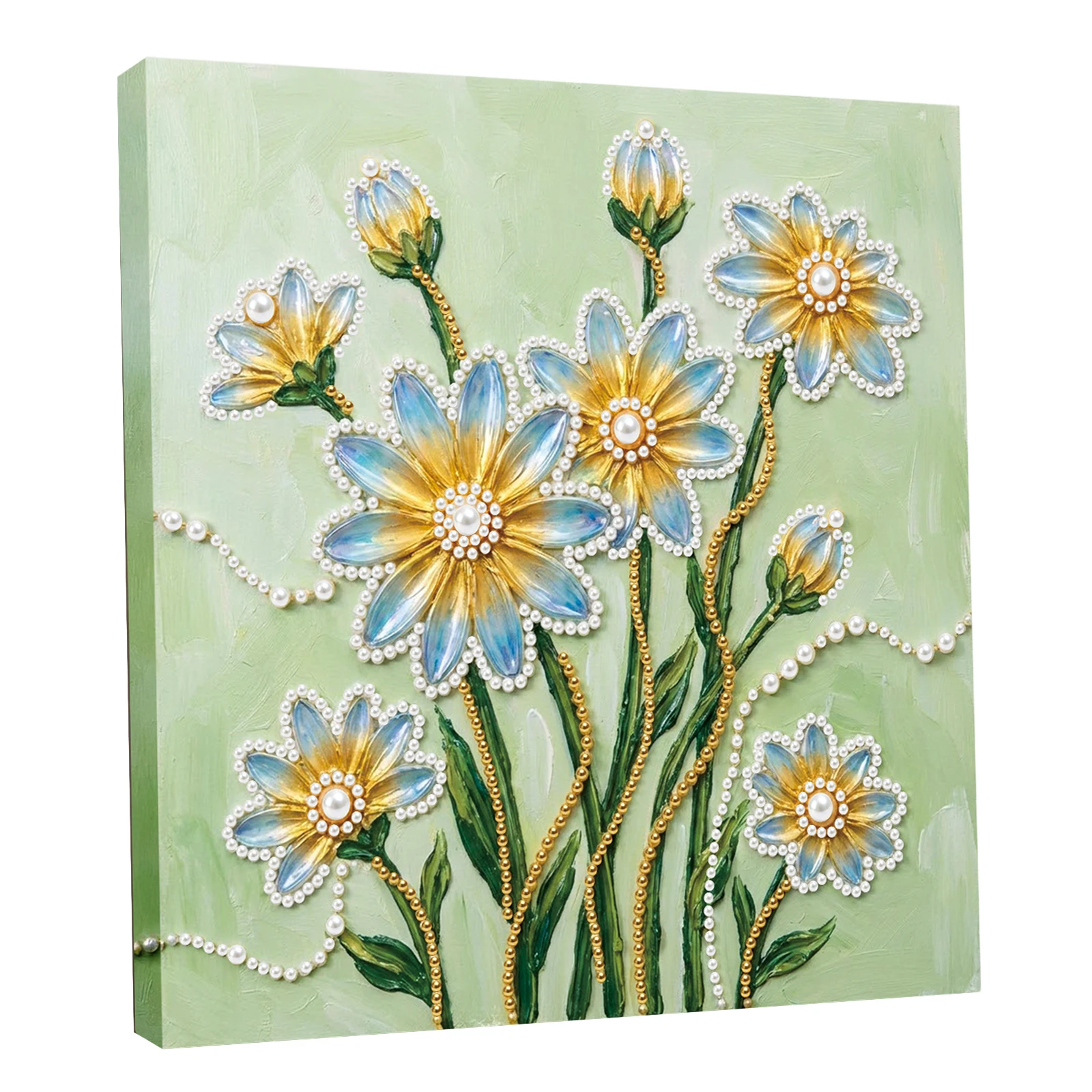 

Green Stem Flowers DIY Pearl Painting Art Kits W/ Frame for Home Decor 25x25cm