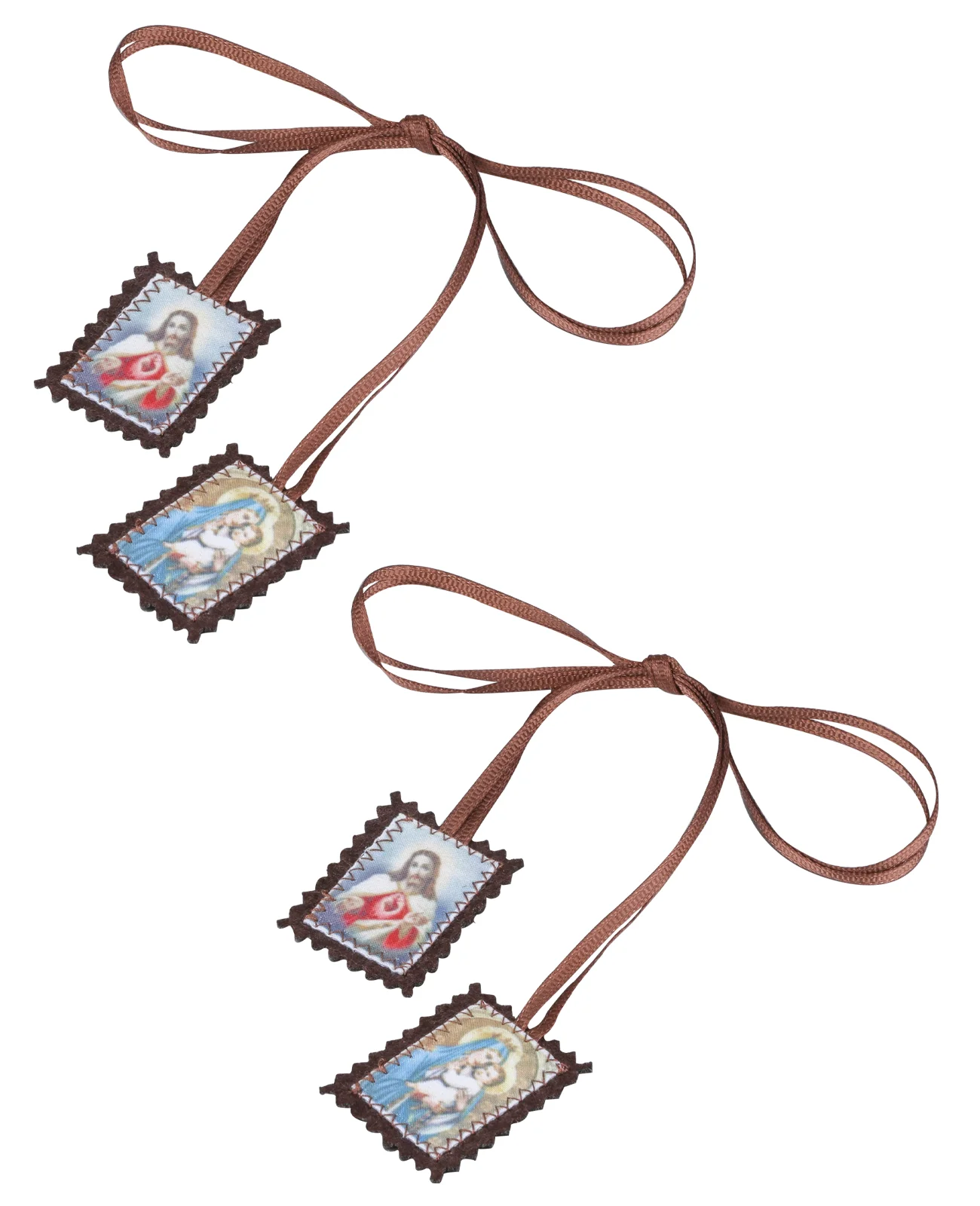 Diyalo 5Pcs Mount Carmel Sacred Heart of Jesus Brown Cord Chain Necklace Our Lady of Mt.Carmel Scapular Jewelry Accessories