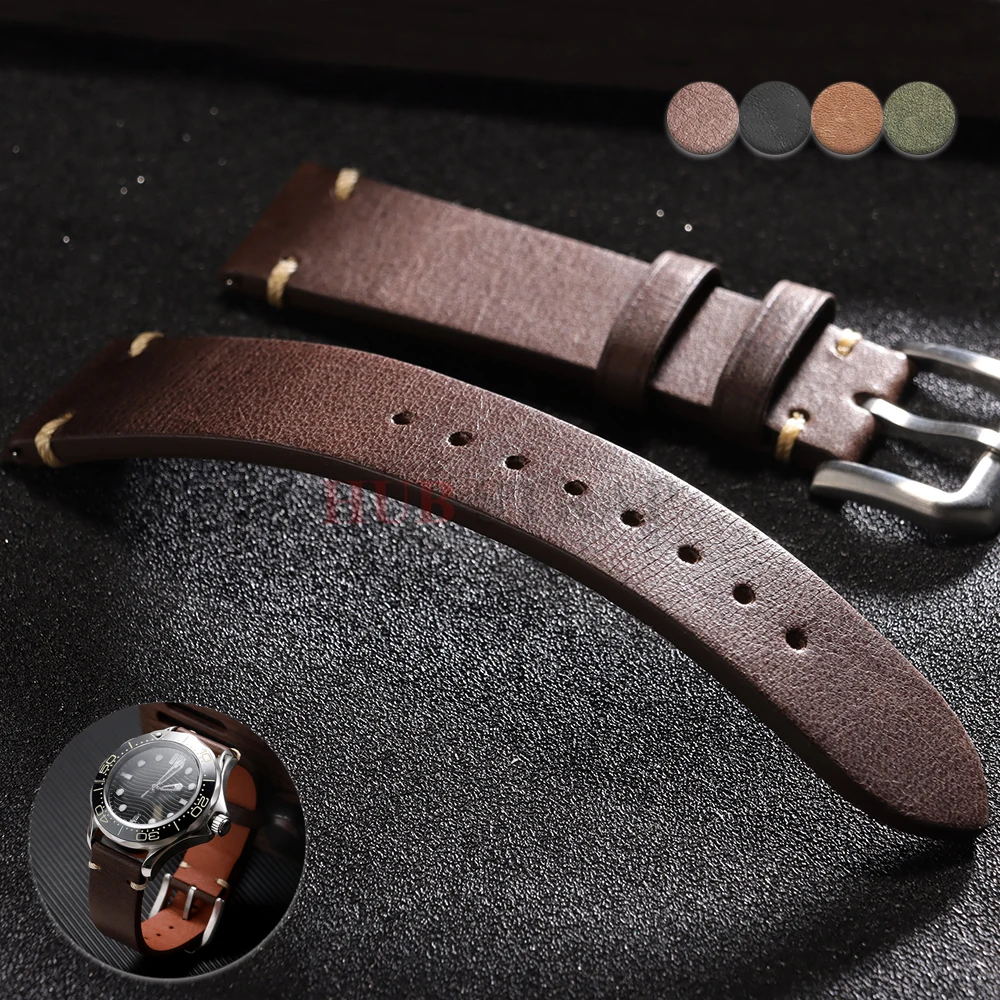 20mm 22mm 송아지 가죽 시계 밴드 오메가용 세이코 스마트워치용 스티칭 시계 밴드 소가죽 스트랩 다크 브라운 시계 액세서리