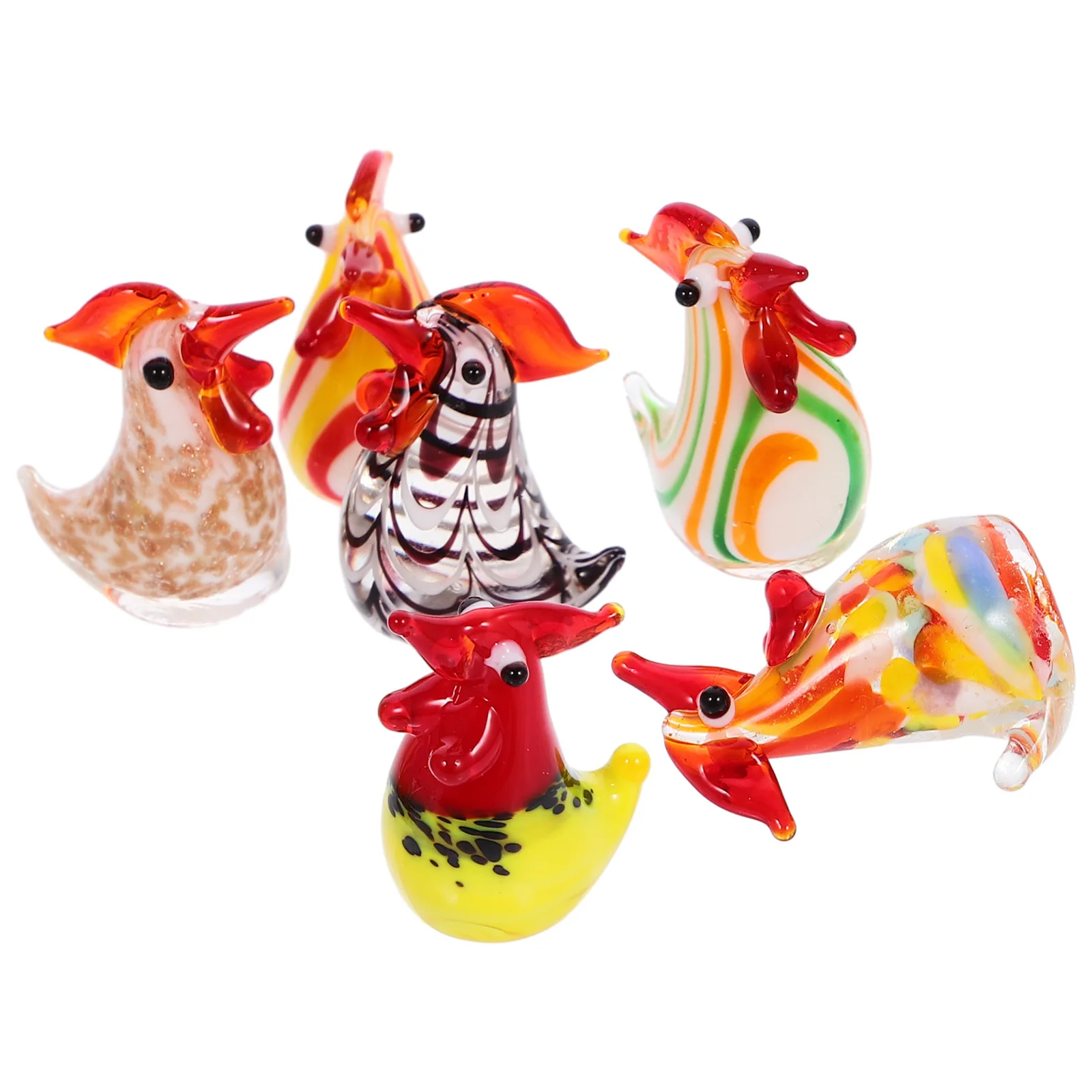 

6Pcs Glass Chicken Ornament Cartoon Design Small Desktop Garden Decoration Indoor Tabletop Adornment Rooster Ornament