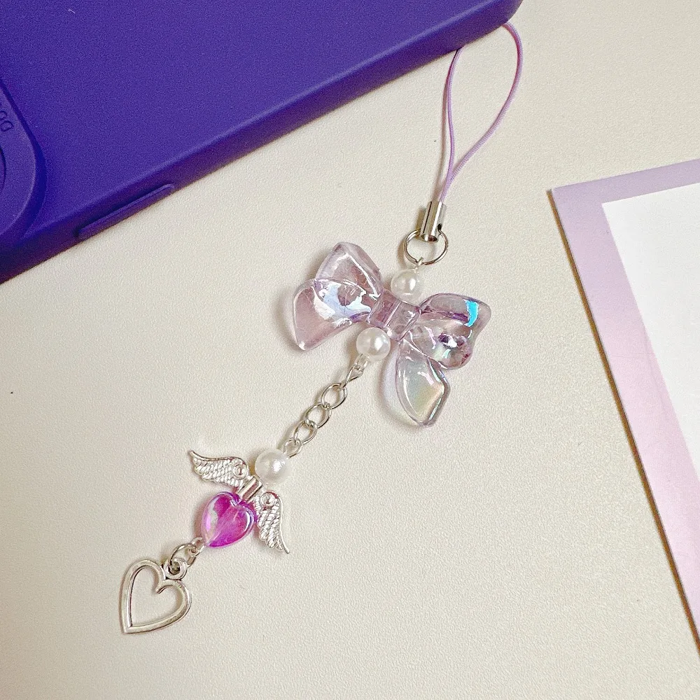

Love Pendant Heart Fringe Phone Lanyard Sweet Bowknot Bowknot Phone Chain Girly Backpack Charm Key Chain Pendant Gift