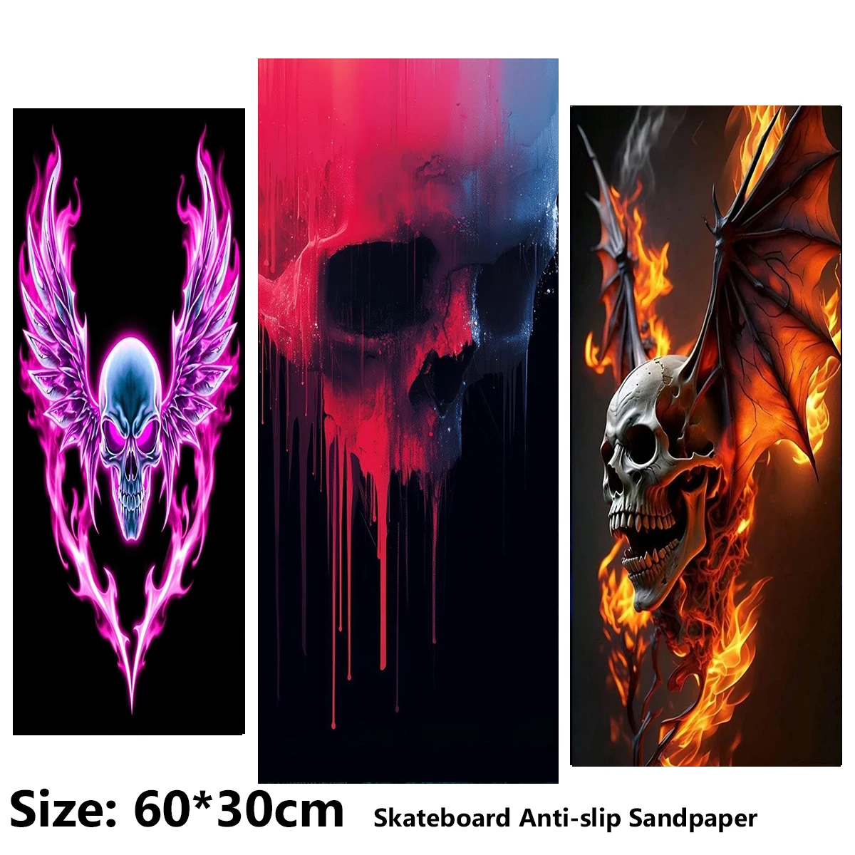 ElecStric Scooter Anti-slip Sticker Sandpaper Skateboard Grip Tape Sheet 60*30cm Cool Wings Skeleton Pattern