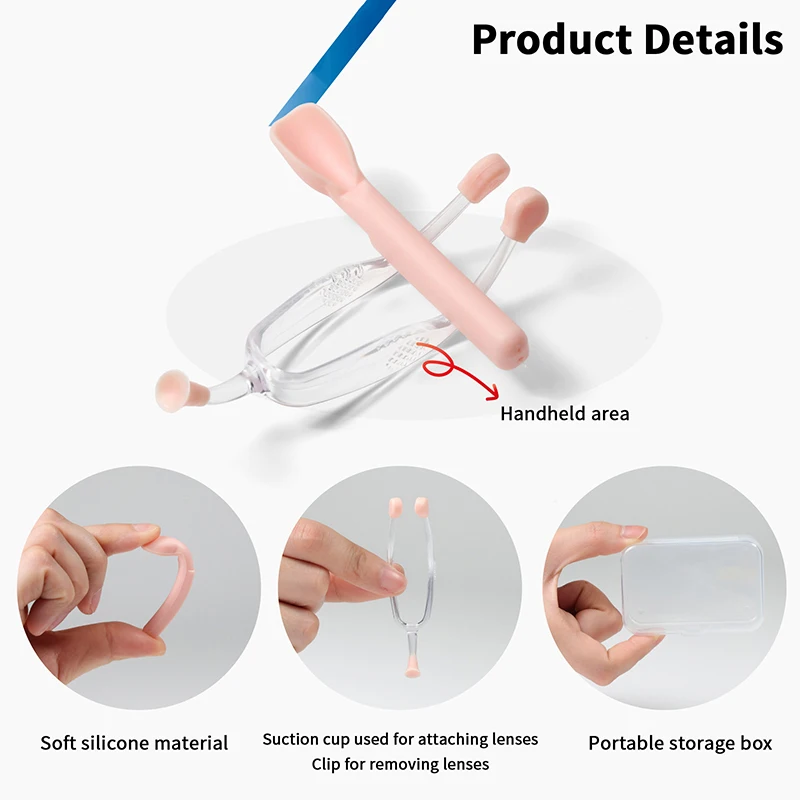 Outil portatif de bâton d'aide à l'usure de lentille de Contact avec la boîte de rangement, l'entretien supprimer la tige d'aspiration de pincettes, Clip souple en Silicone