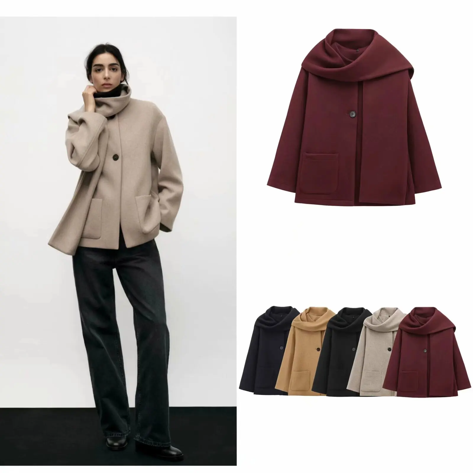 

Faionable осень-зима Новое поступление женское пальто шарф ible round Ne Long Sve большая верхняя одежда для поездок на работу Sle