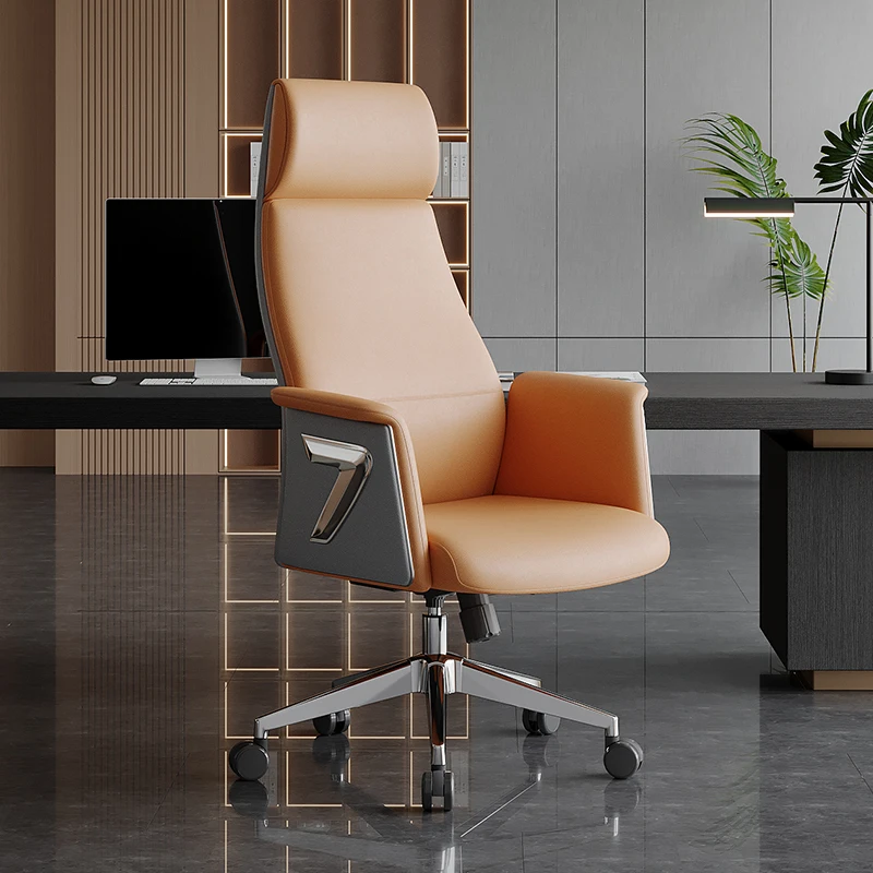 

July005 Luxury Design High Back Swivel Orange PU Leather Executive Boss CEO Office Desk Chair for Conference Meeting Room