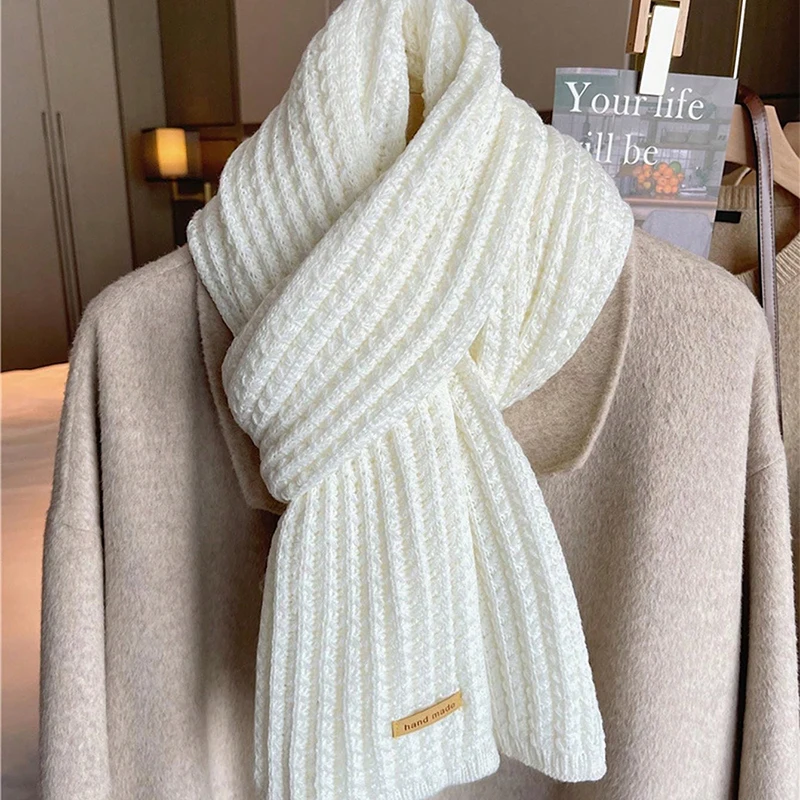 Korea Styles New Knitted Winter Scarf for Women Fashion Solid Color Cashmere Tassel Shawl Travel Pashmina Warm Lady Long Scarves