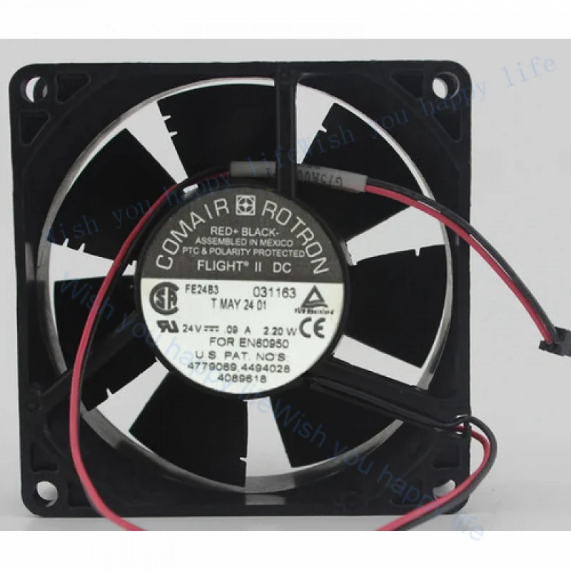 

V+ FOR COMAIR ROTRON Fan FE24B3 DC24V 0.09A 2.20W 8025 8CM 2 wire cooling fan