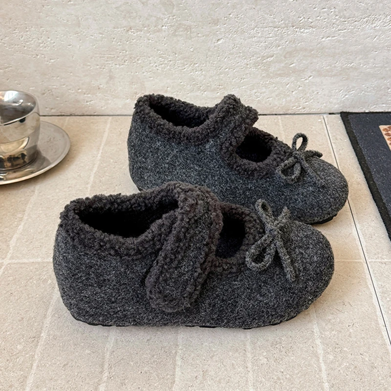 

Bow Women Loafers Shoes Flats Designer Mary Jane Winter Boots 2025 Fad Casual Cozy Warm New Short Plush Snow Boots Mujer Zapatos