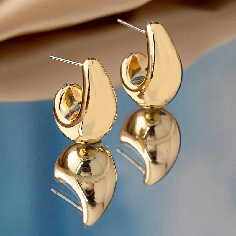 Vintage Chunky Dome Drop Earrings For Women Gold Plated Stainless Steel Thick Teardrop Earring Statement Wedding Jewelry Gifts