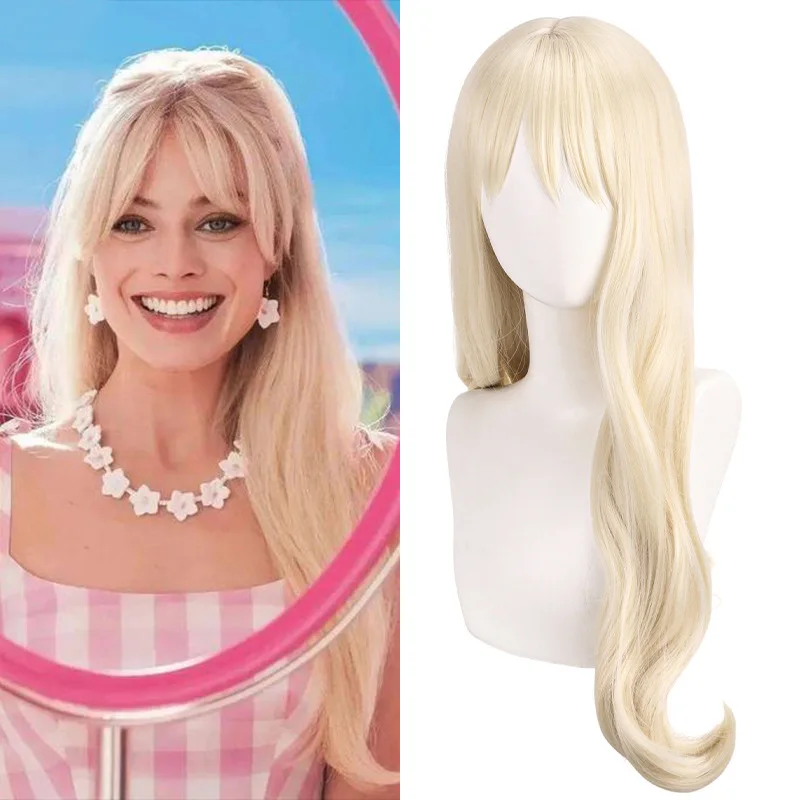 Peluca larga sintética ondulada para cosplay, pelo rubio rizado para niña, fiesta, carnaval, disfraz, estilo Barbie