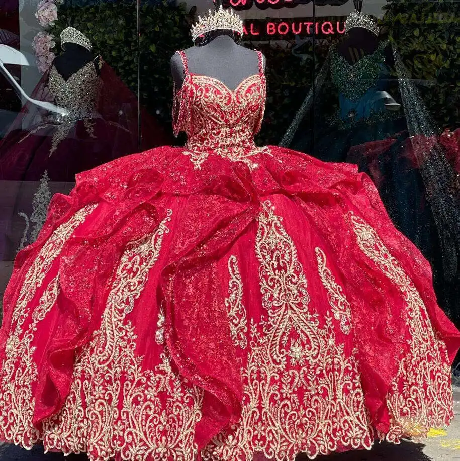 

Винно-красные оборки, платья принцессы Quinceanera, спагетти, милая кружевная аппликация, Vestidos De Bal, выпускной