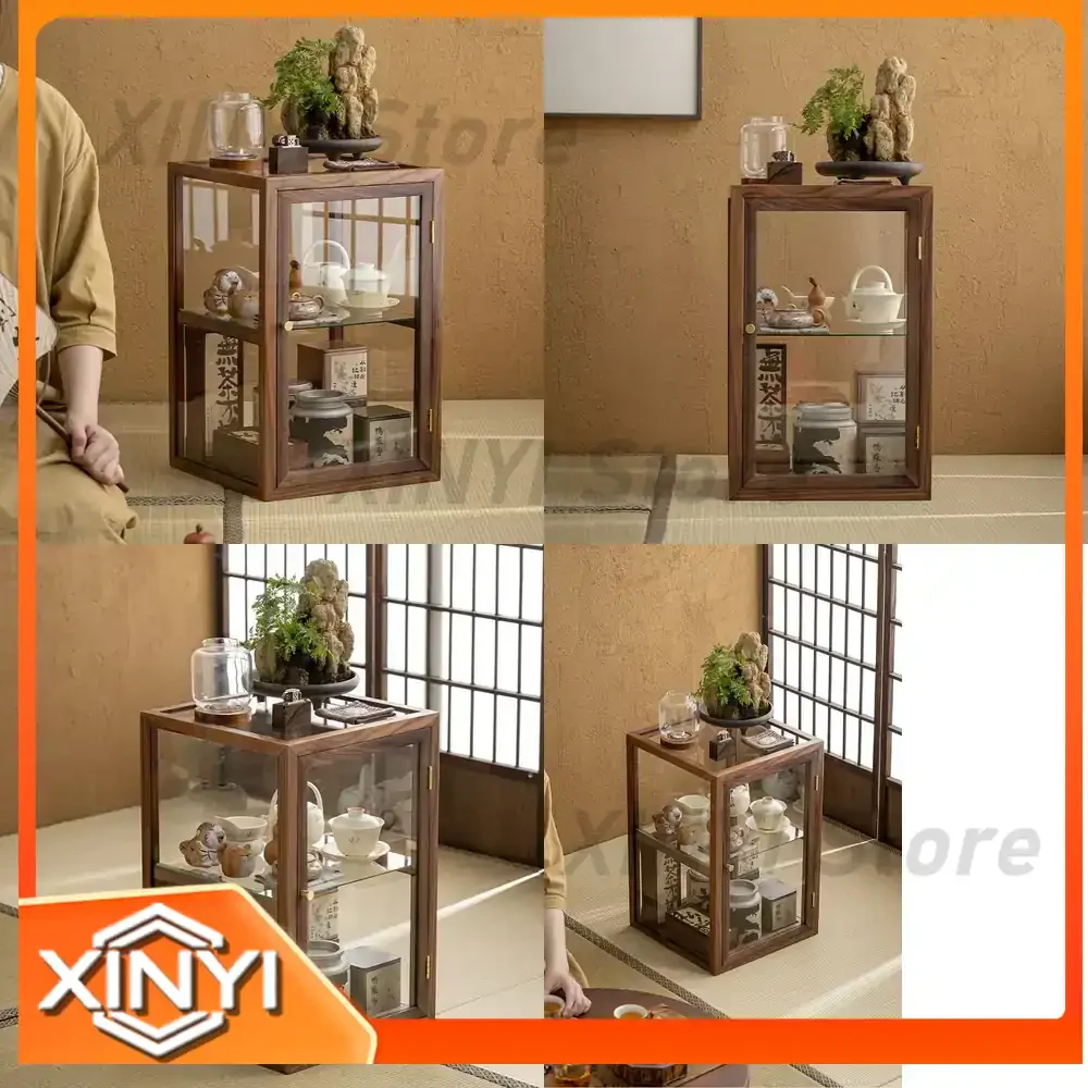 Glass Display Cabinet for North American Black Walnut Figure Wenwan Tea Set Desktop Dustproof Storage Cabinet
