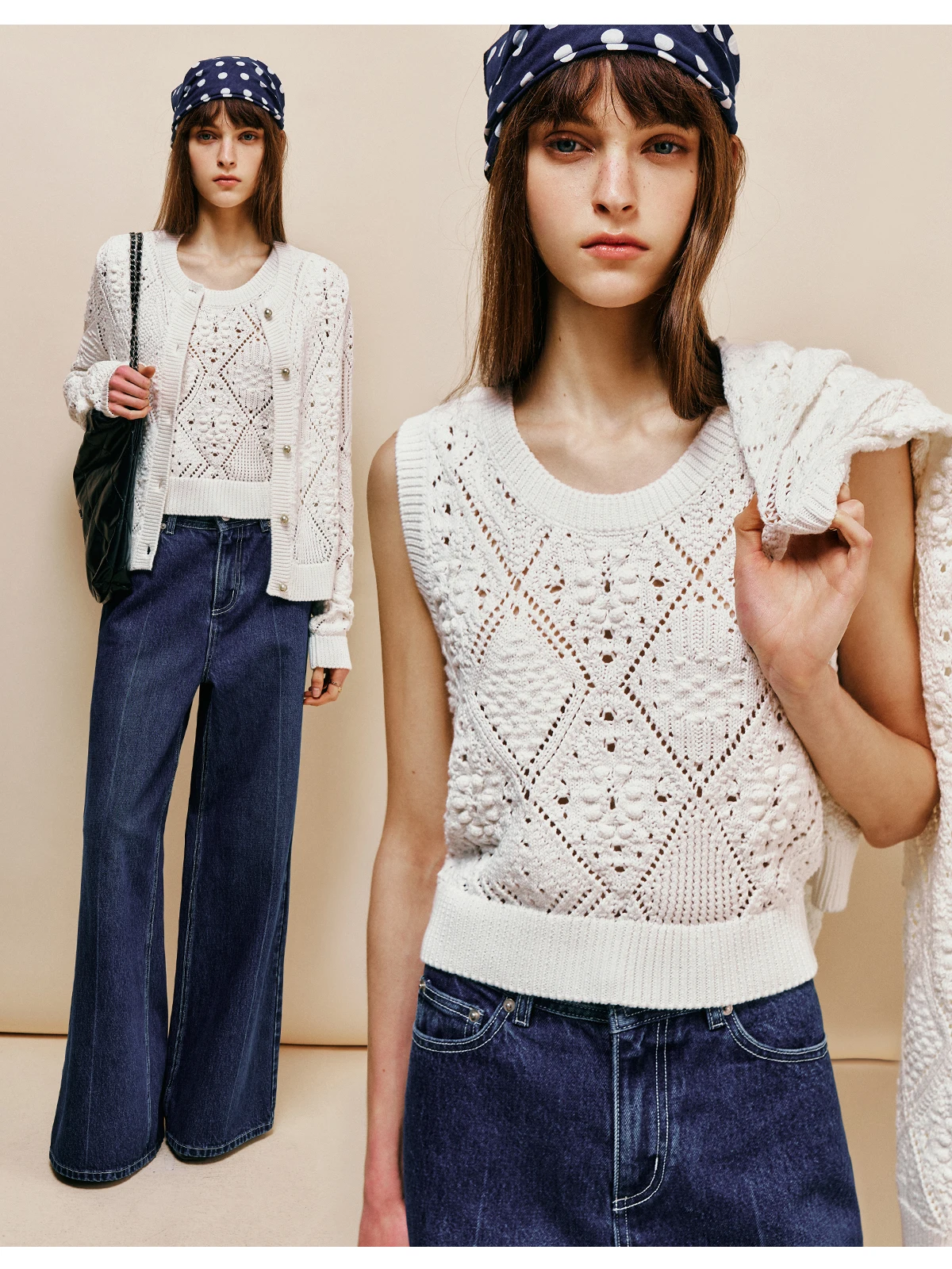 

Французский вязаный комплект: свитер с круглым вырезом и жилет, женский, мягкий, дышащий, с длинными рукавами, традиционный китайский стиль.