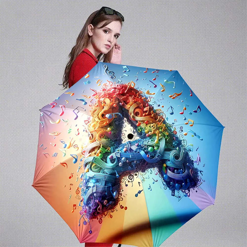 Colorful Musical Note Design Vibrant Art Umbrella Decor portable waterproof sun rain umbrella for outdoor travel beach