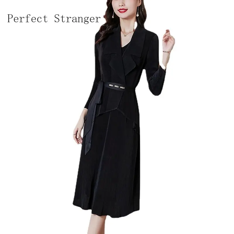 2022 Vestidos Fake Two Pieces Elegant Knitting Workwear Basic Elasticity Midi Long Sleeve Female Robe Women's Autunm Lady Dresse