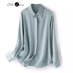 2024 Women's Luxury 93% Natural Mulberry Silk Double Qiao Satin Versatile Solid Color Temperament Long Sleeved Office Shirt