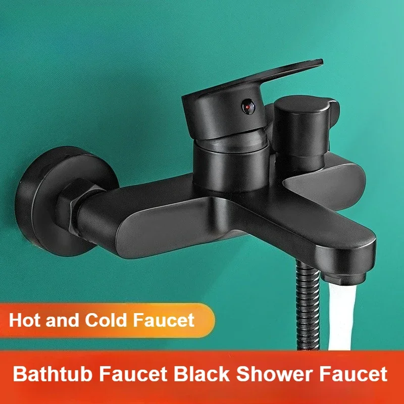 

Wall Mounted Multifunctional Bathroom Mixer Faucets Shower Accessories Household Bathtub Faucet Black Hot and Cold Water Tap