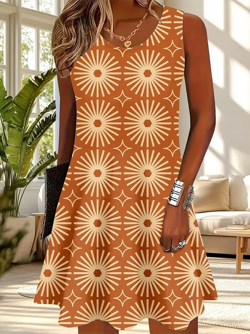 2026 Women's Dress Summer Fashion Abstract 3D Pattern Sleeveless Dress Loose Sundress Casual Floral Print Plus Size A-Line Dress