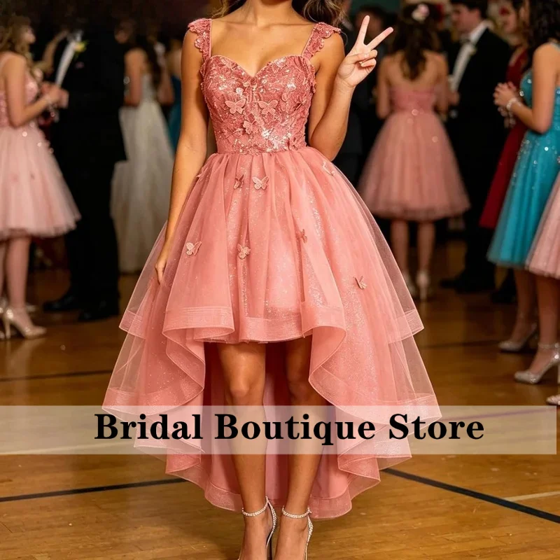 High Low Tulle Homecoming Dresses Glitter Off Shoulder Short Prom Dress Sequin Quinceanera DAMA Dress