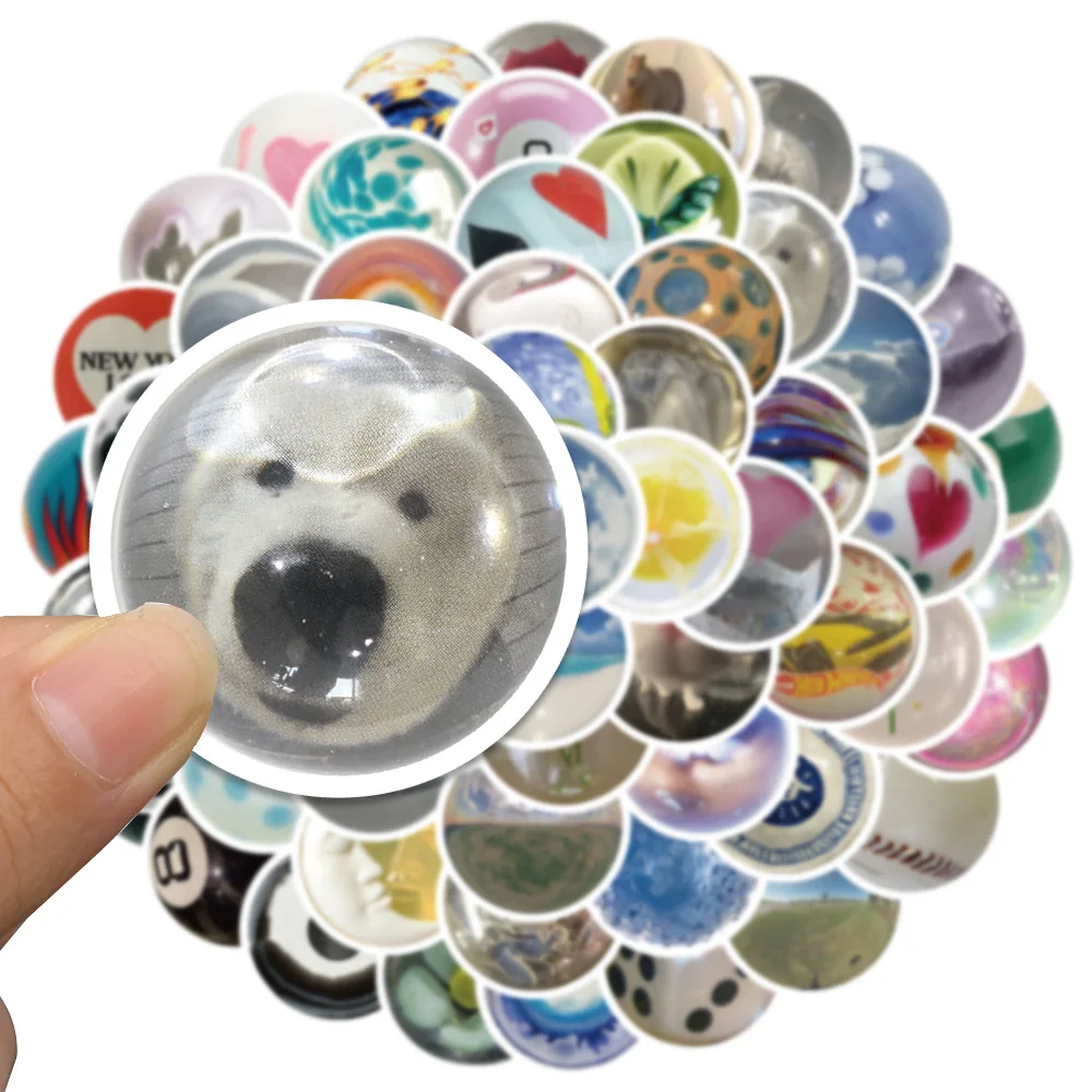 60pcs Ins Style Cute Glass Bead Stickers Aesthetic Cat Eyes Cartoon Decals Graffiti DIY Phone Skateboard Suitcase Helmet Decals