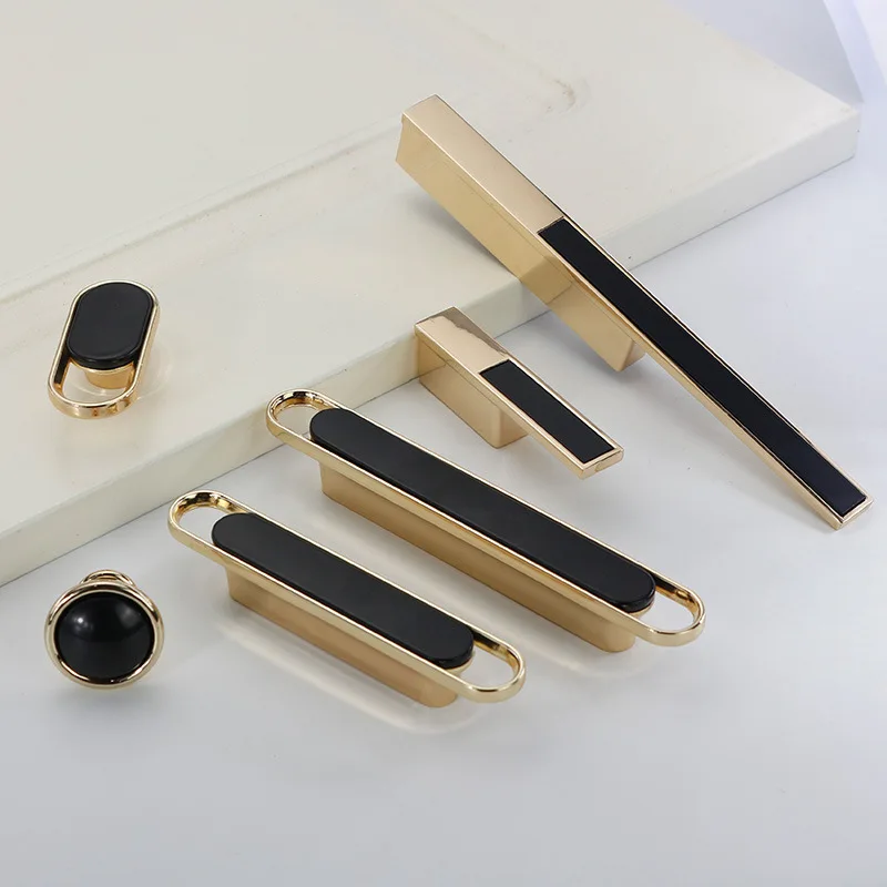 White/Black Cabinet Handles and Knobs Bright Gold Wardrobe Pulls Light Luxury Furniture Hardware Zinc Alloy Kitchen Accessories