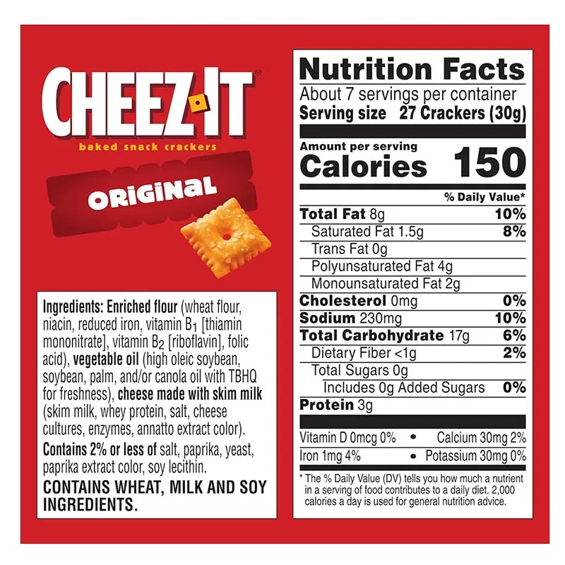 Cheez It Original Cheese Crackers อาหารกลางวันของโรงเรียน, ของว่างอบ, Kosher, ของว่างสําหรับเด็ก 7oz(198g)*1 กล่อง