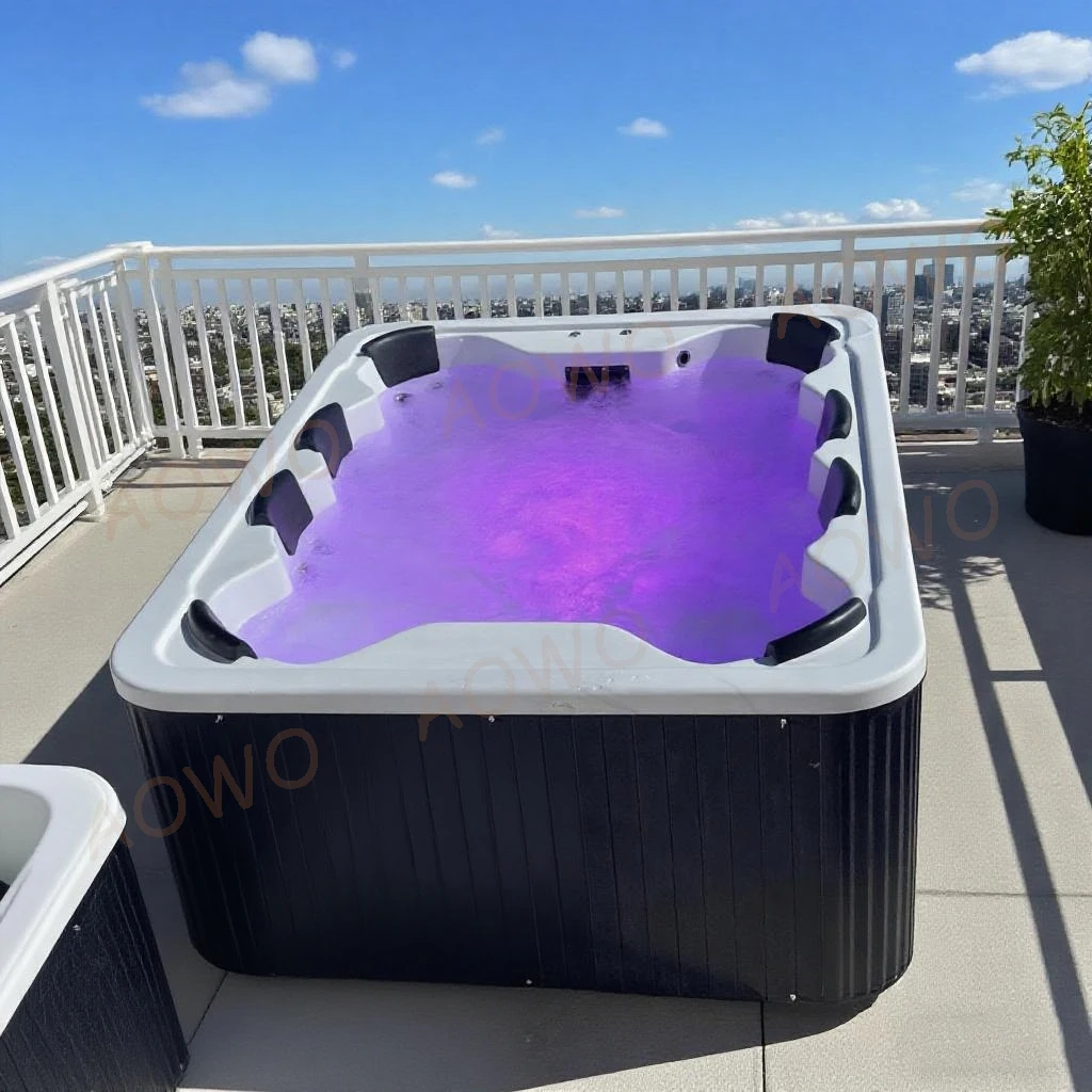 Garden 8 Seats Rectangle Swim Spa Tub Outdoor Muscle Relaxation Hydrotherapy Rehabilitation Pool Portable Whirlpool Family Gym