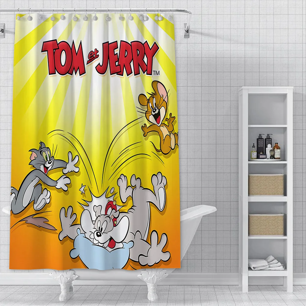 Cute T-Tom And Jerrys Shower Curtain Waterproof Polyester Fabric Colorful Bath Curtains Home Bathroom Decor Curtain With Hook