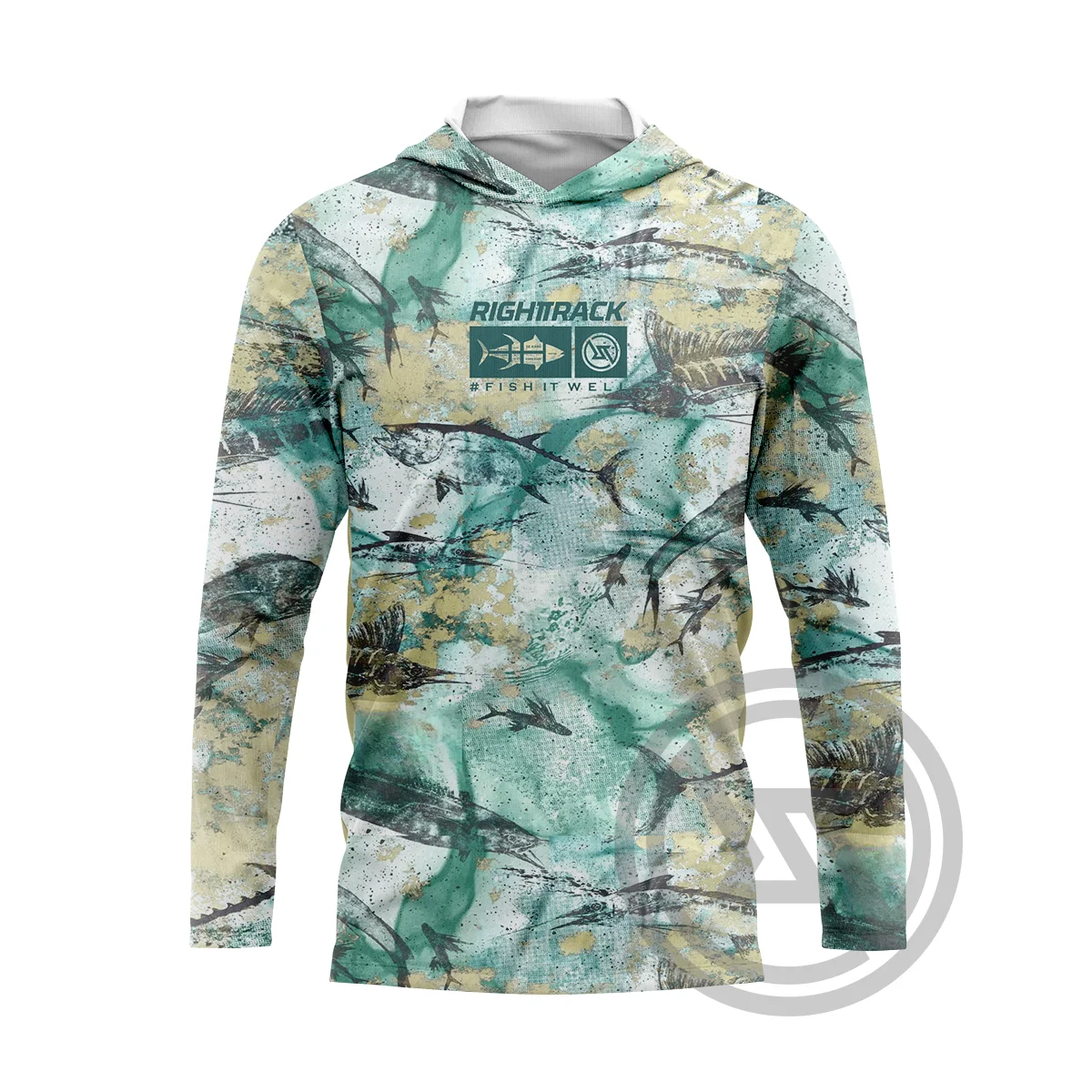 New RIGHTTRACK Men's Hoodies Fishing Clothing UPF50+ UV Camouflage Hunting Climbing Camping Hiking Mesh Outdoor Apparel