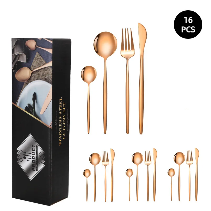 16Pcs Stainless Steel Cutlery Set Knife Fork Spoons Dinnerware Set Gold Matte Tableware Western Flatware Kitchen Silverware Set