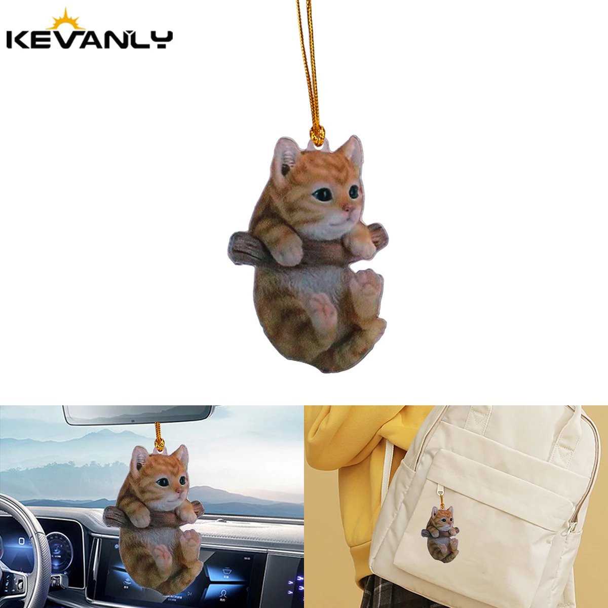 

1x Cute Cat 2D Christmas RearView Mirror Pendant Auto Interior Car Realistic Animal Hanging Ornament Bags Keys Tree Decoration