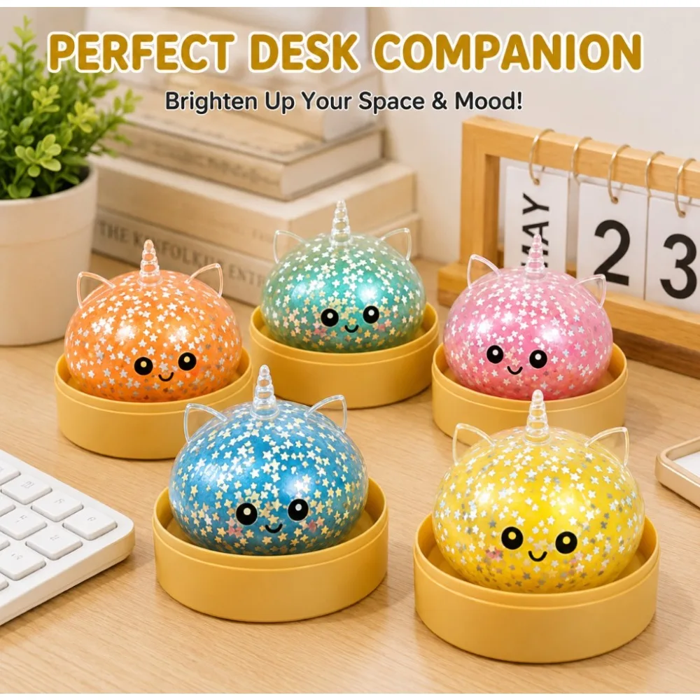 Kawaii Unicorn Dumpling Squishy Toy Fast Rebound Squeeze Fidget Toy, Glitter Stress Relief Ball Desktop Ornament Novelty Gift