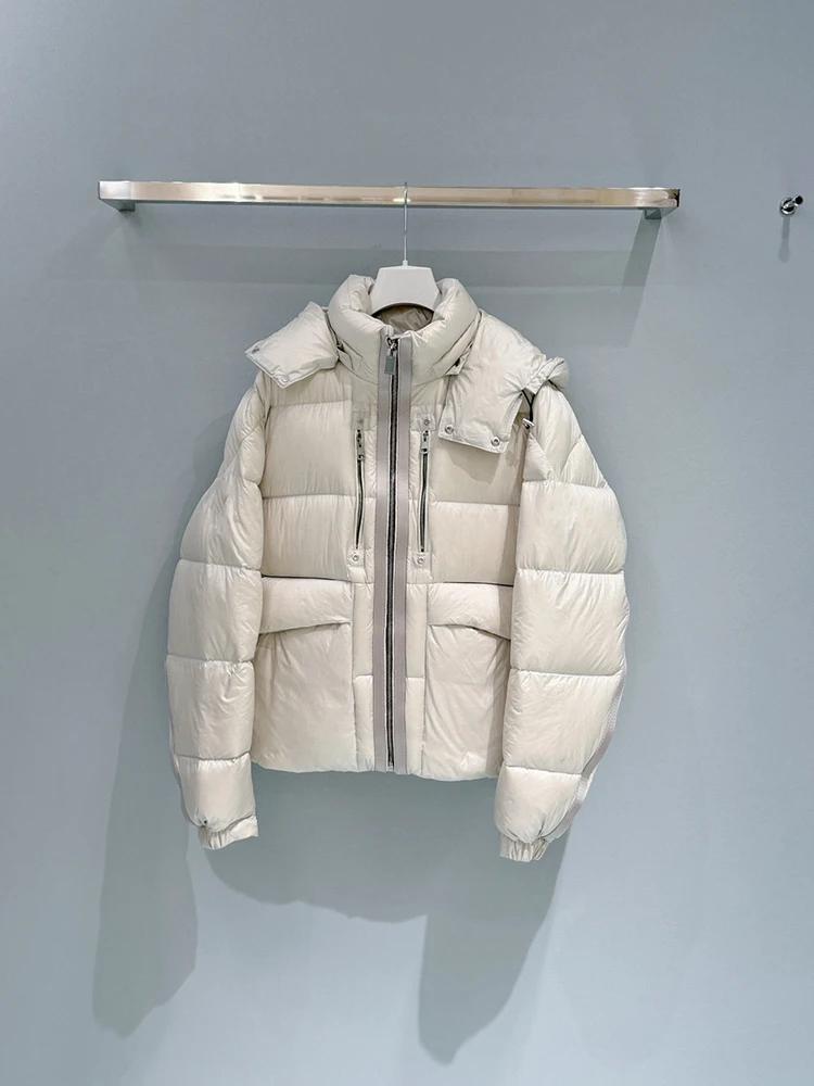 

Autumn winter New style Detachable cap Hooded collar Zipper Woman Warmth Fashion style Off-white Down jacket