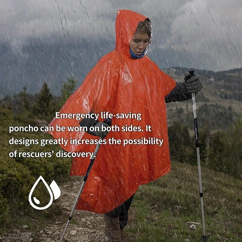 1 Set Notfall-Regenponcho mit Kapuze – hochwertiges PE-Material und verstärkte Nähte, vollständig bedeckender Regenponcho, kompakt