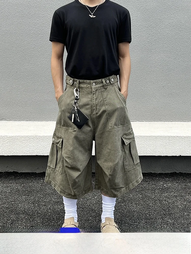 

BLAEXIT American Retro Vintage Multi-ket Seven-Foot Casual Loose Wide Leg Workwear Pants Men's orts Leisure Trousers