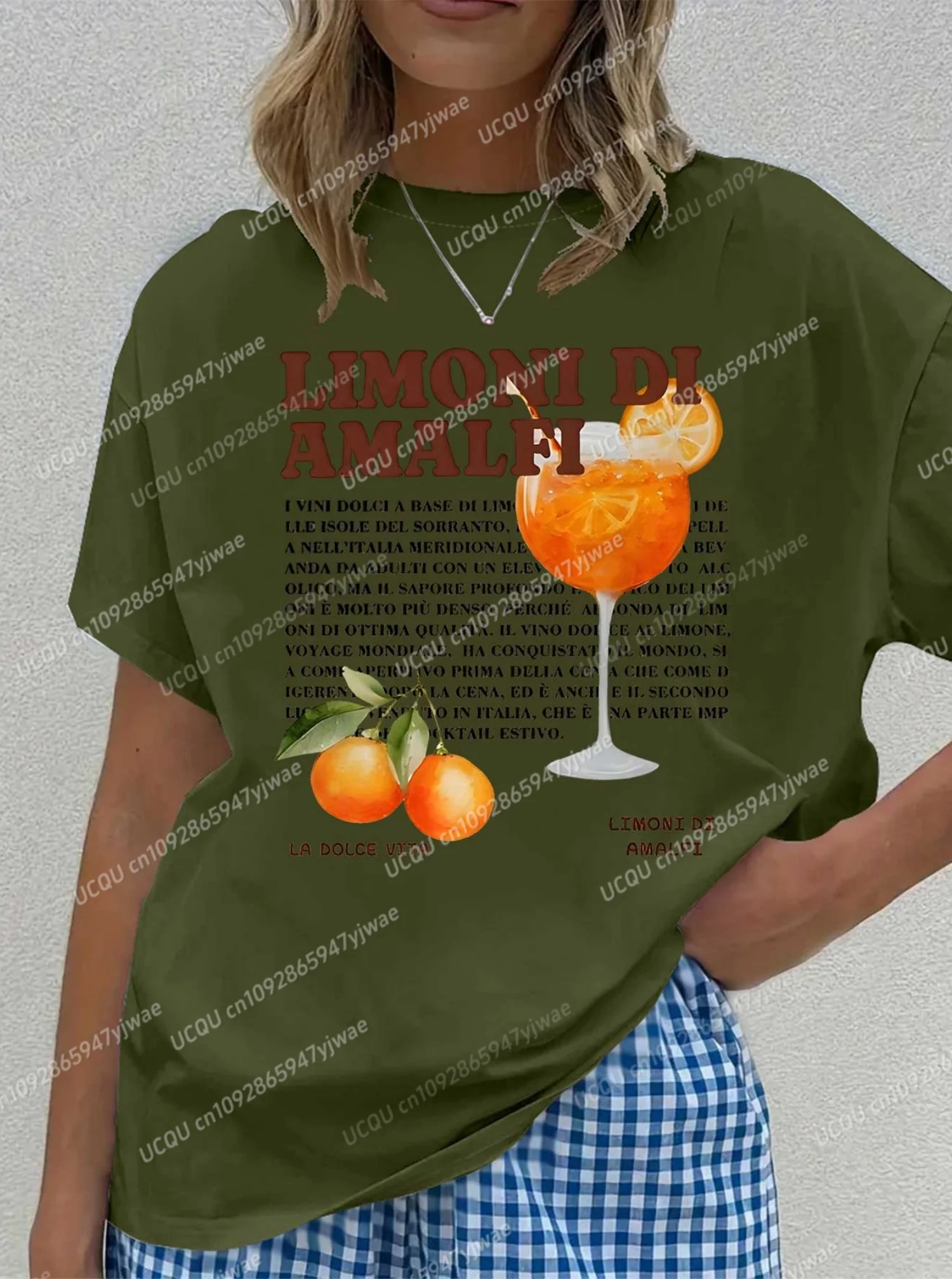 2025 المرأة LIMINI DI AMALFL طباعة س الرقبة تي شيرتات قصيرة الاكمام الصيف المحملة Harajuku حجم كبير womenSport تي شيرت #4