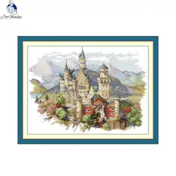 Joy Sunday Castles Landscape Series Cross Stitch Kits Aida 14CT 16CT 11CT HD Printed Cloths Embroidery Set DIY Crafts Needlework