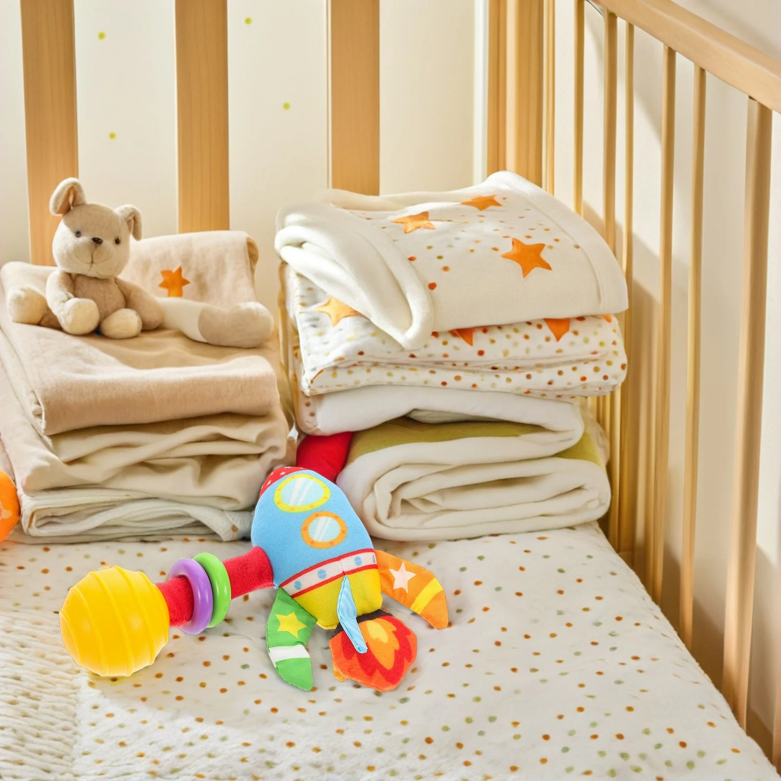 Grzechotka uspokajająca dla noworodków, zabawka do trzymania w ręce, dzwonek edukacyjny dla niemowląt, miękka sensoryczna pluszowa zabawka, gryzak, prezent na baby shower