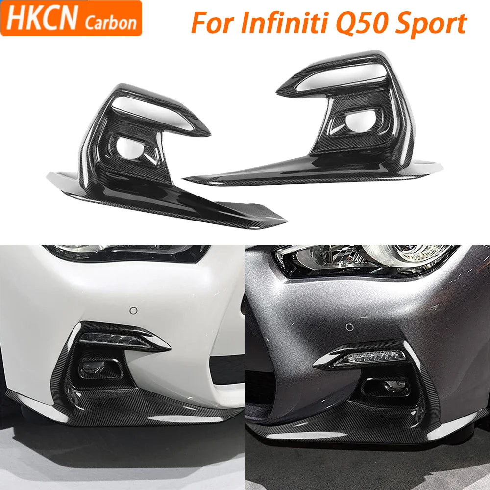 For Infiniti Q50 Sport 2018-2020 Accessories Real Carbon Fiber Front Bumper Fog Light Air Intake Cover Car Trim Modification