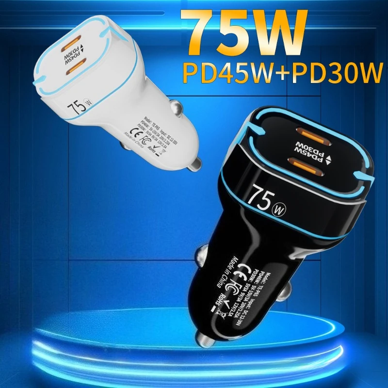 2Port PD 65W car charger PD45W+PD30W car phone charger for HUAWEI iPhone Samsung Xiaomi fast charging cigarette lighter adapter