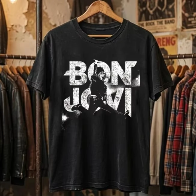 Summer Hot Sale Bon Jovi Vintage Rock Band 80s Heavy Metal Graphic Y2K Unisex Harajuku Hip Hop Punk Women And Men T-shirt