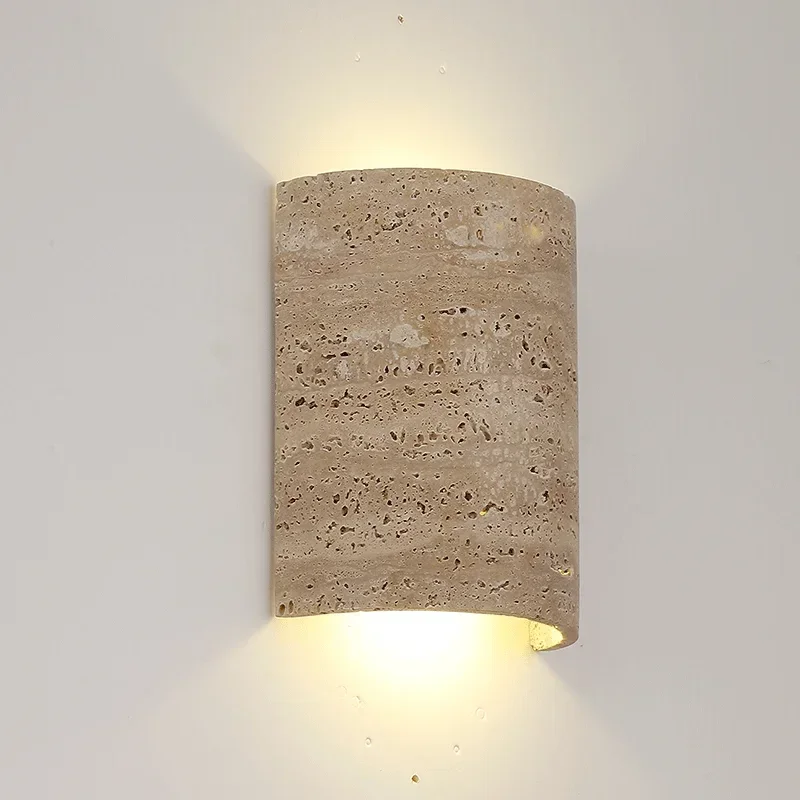 Wabi-sabi StyleYellow Travertine Wall Lamp Natural Stone Wall Sconce for Bedroom Home Decor Outdoor Courtyard LED Lights