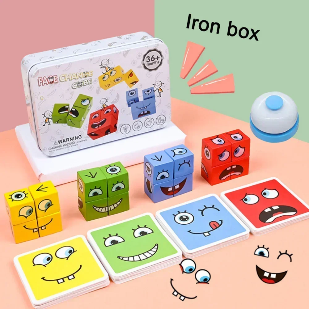 Cube Face Changing Wood Puzzle Building Blocks Board Game Montessori Expression Wooden Blocks Blocos For Children Kids Toys New