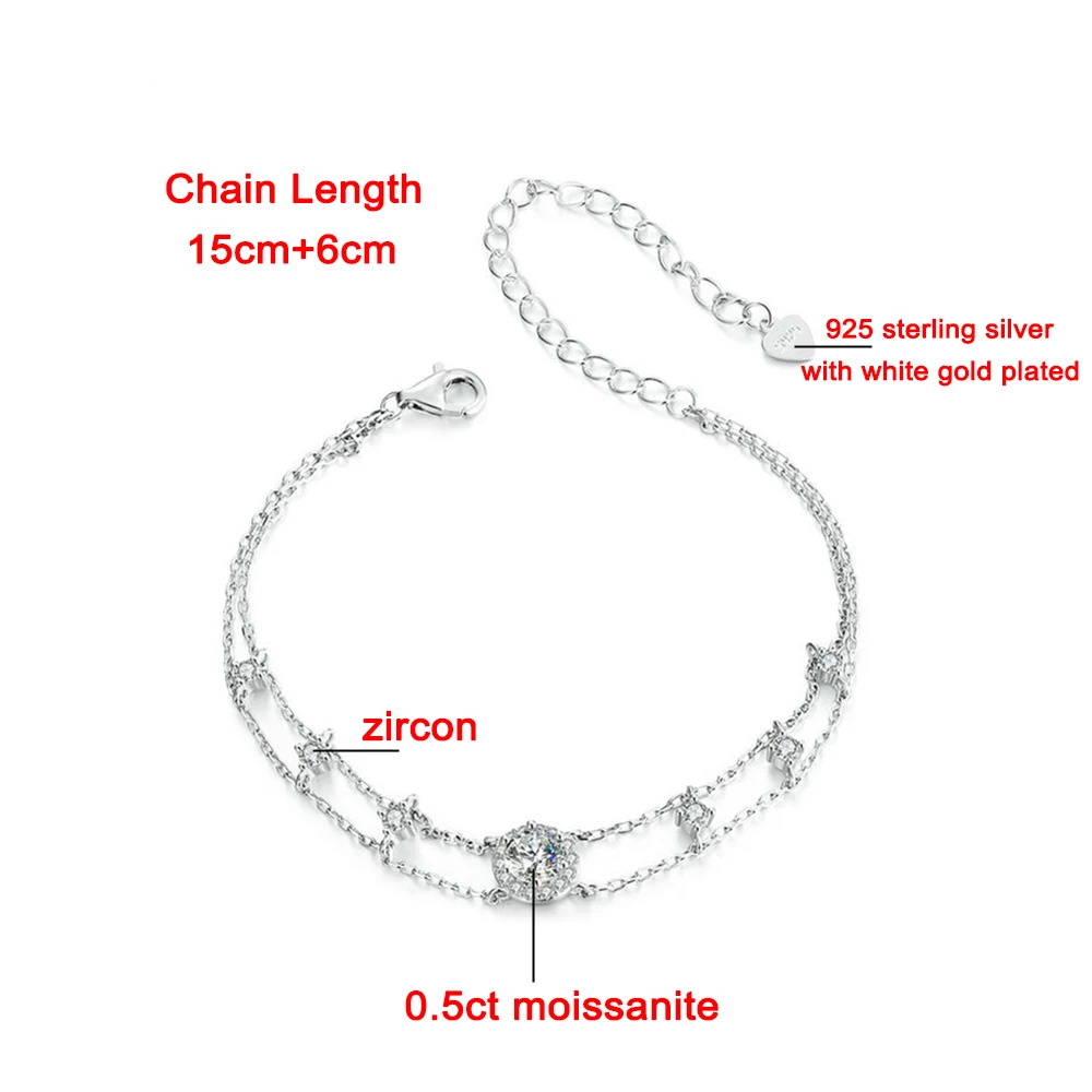 5mm Double Layer Moissanite Bracelet For Women D Color Sparkling Diamond S925 Sterling Adjustable Chain Jewelry With Certificate