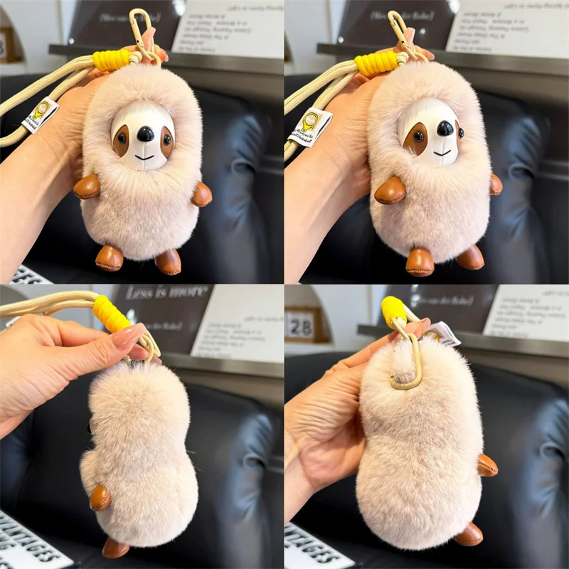 Colgantes de Peluche de Animales de Dibujos Animados, Juguetes de Pompón de Piel de Conejo Rex Real, Lindos Colgantes para Llaves, Decoración para Bolsos, Llaveros para Coche, Lindos Accesorios para Mascotas