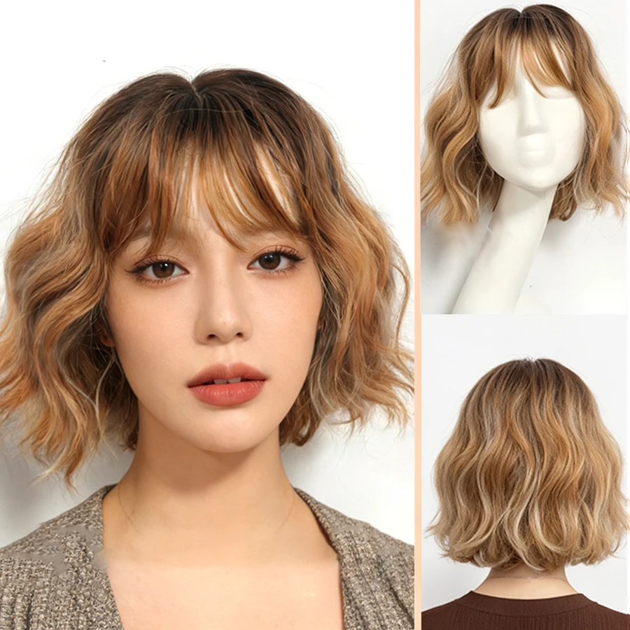 

Бело-коричневый кудрявый парик с челкой - устойчивый к воздействию окружающей среды, из синтетического волоса, на сетке из розовой сетки, подходит для косплея, вечеринок, повседневного использования.