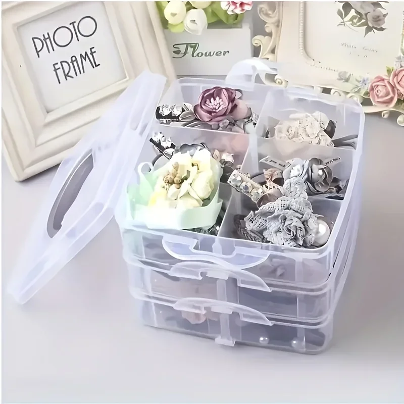 3-lagige transparente Aufbewahrungsbox mit 18 Fächern, Schmuck- und Spielzeug-Aufbewahrungsbox, geeignet für die Küche, Schmuck-Organizer – Detail 7
