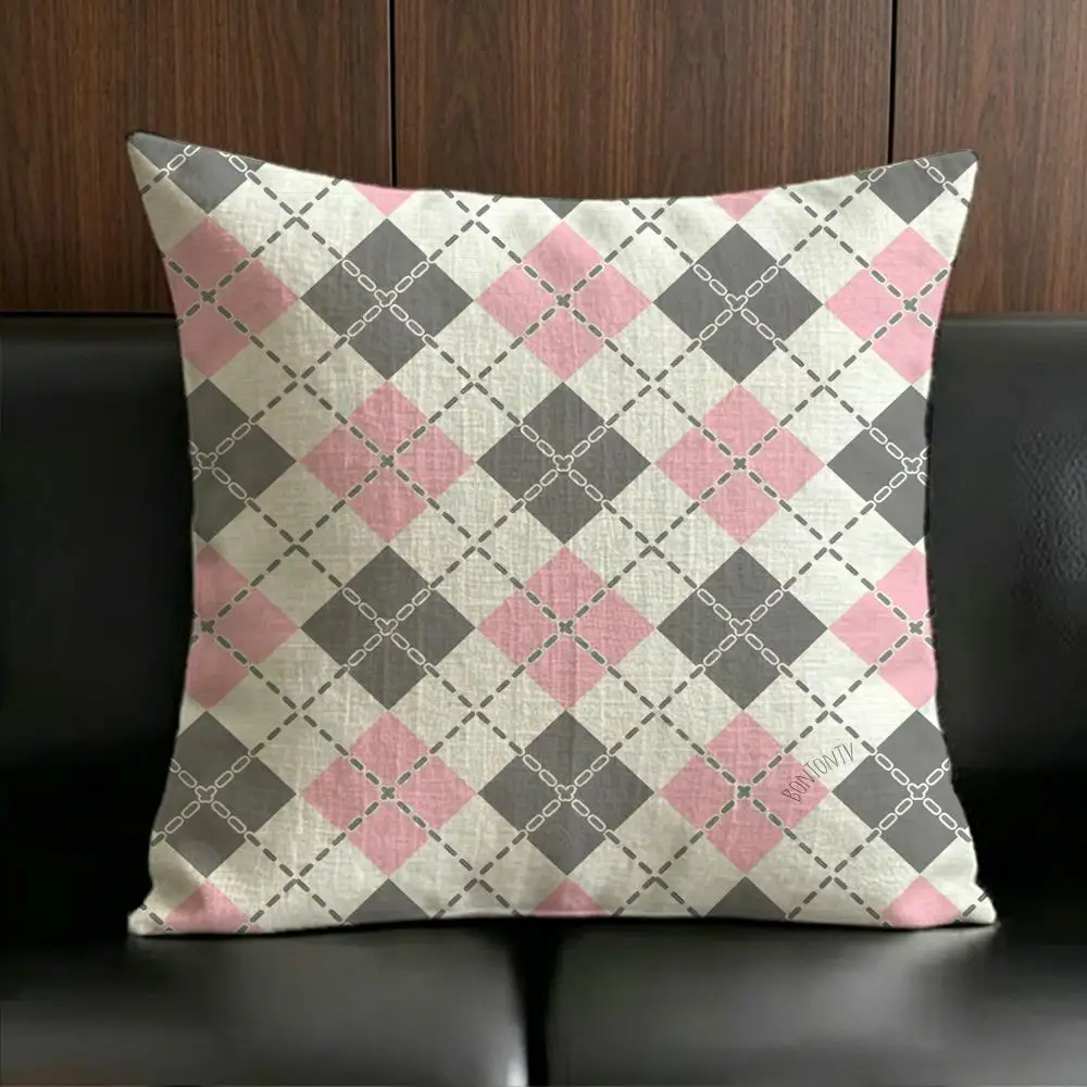 ANIME Plaid pattern Cushion Cover Anti-dustmite Pillowcase Invisible zipper silky short plush Sofa cushion cover